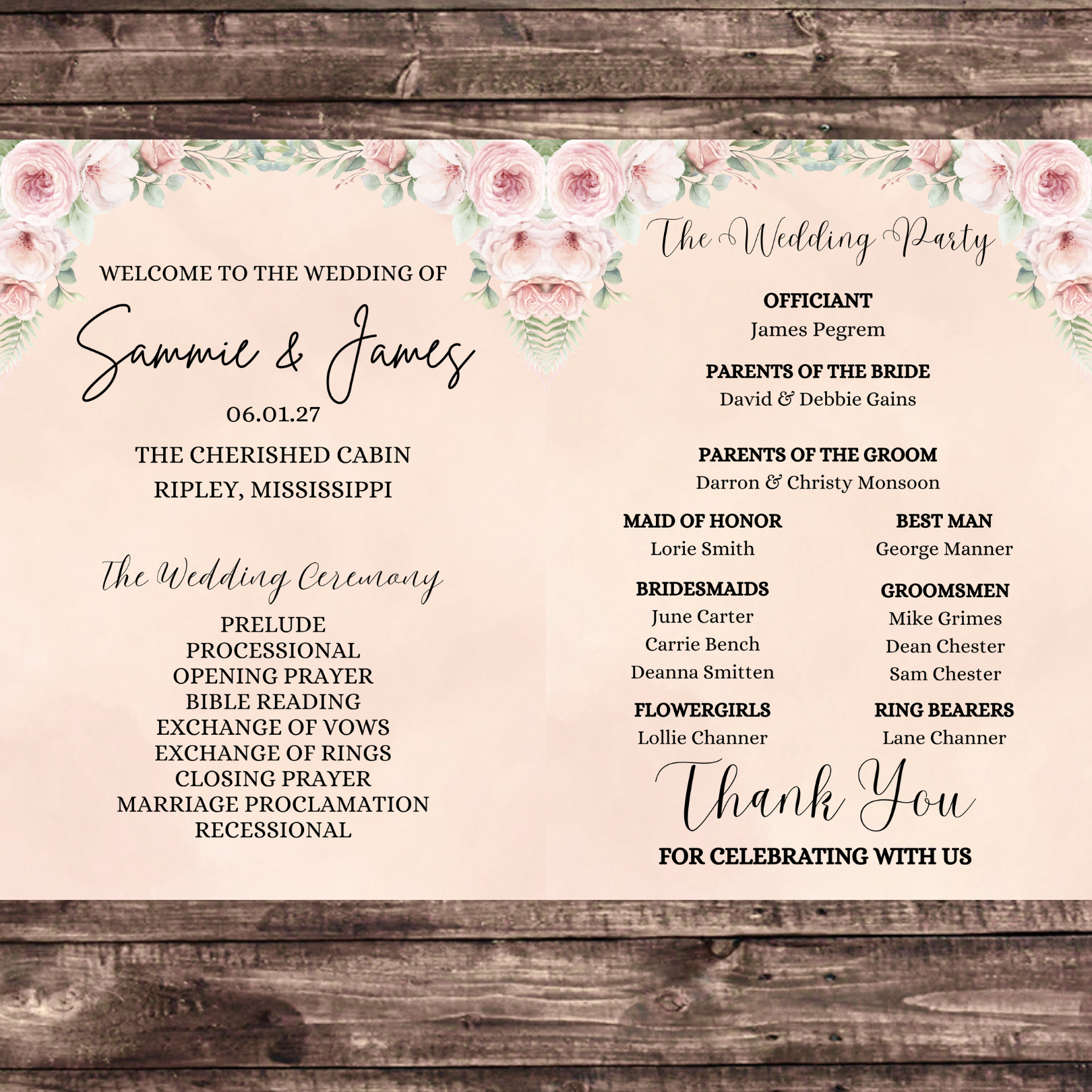 Editable Wedding Program Canva Template 5x7