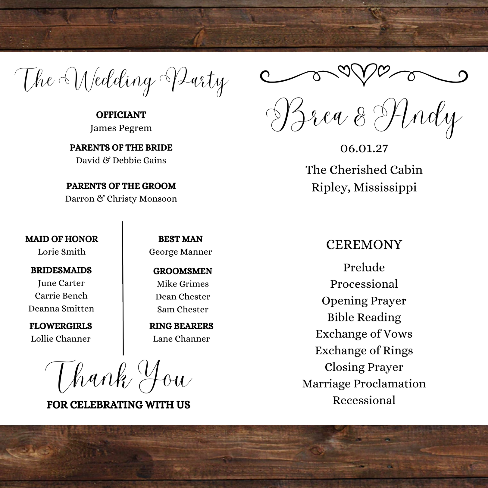 Editable Wedding Program Canva Template 8 1/2 x 5 1/2