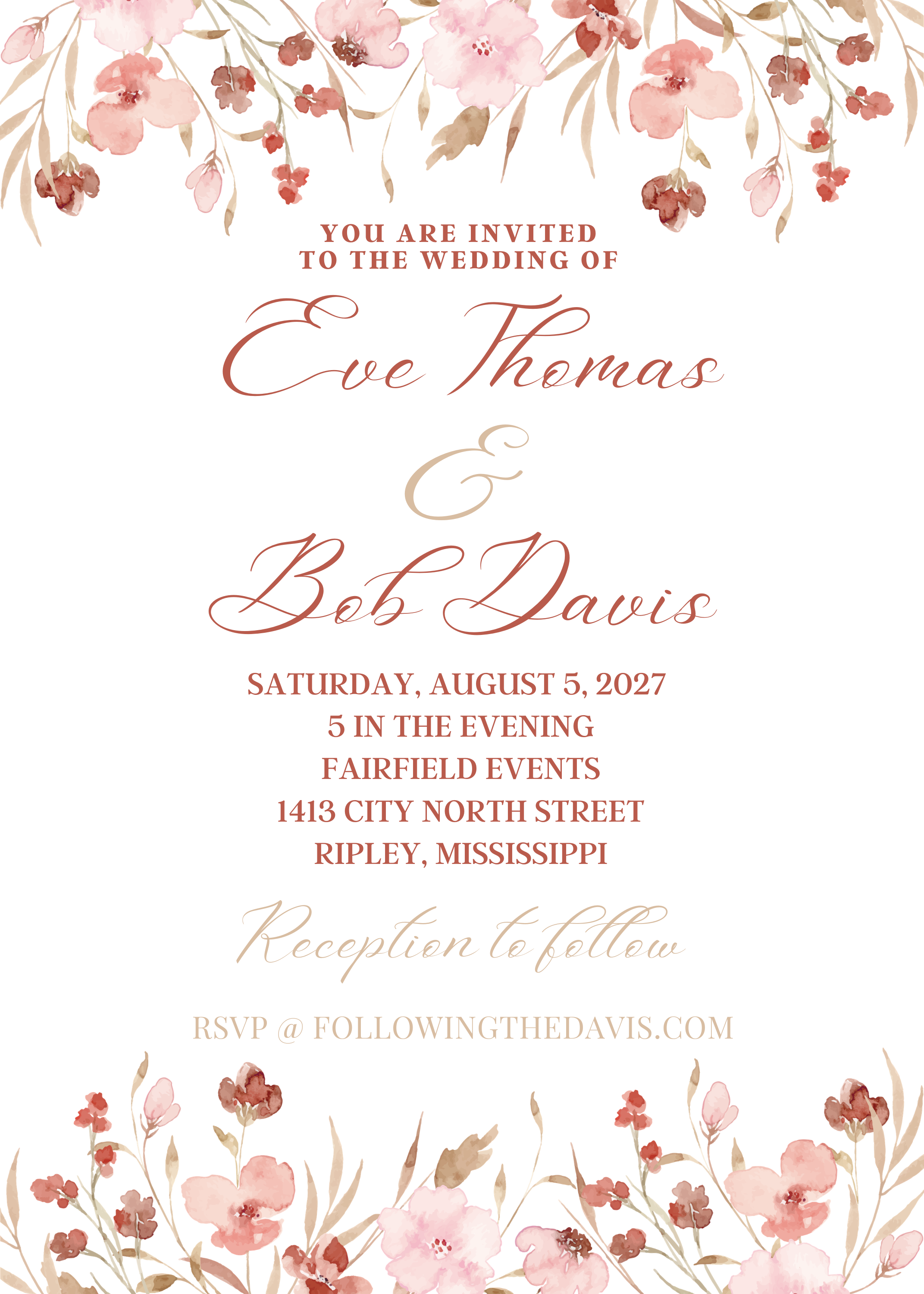 Editable Wedding Invitation Fall Winter Floral Canva Template 5 x 7