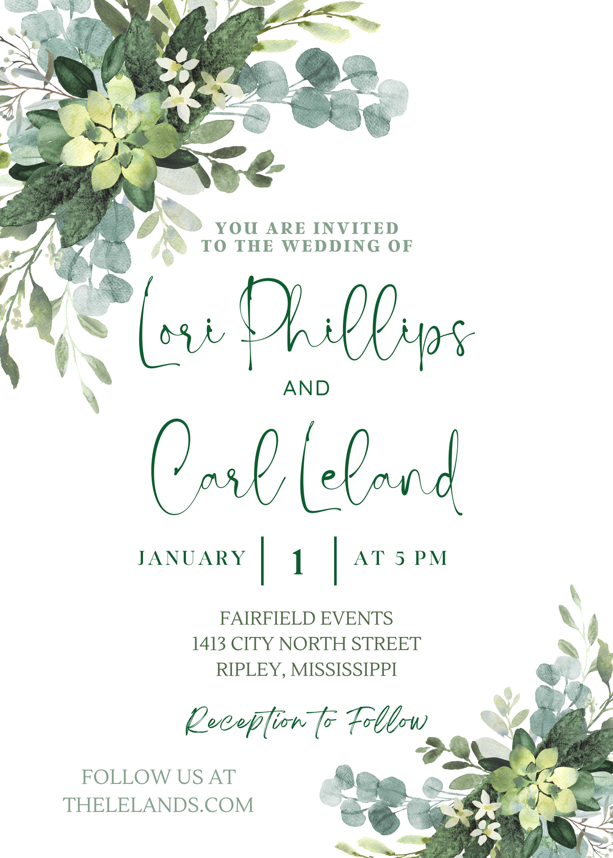 Editable Wedding Invitation Greenery Canva Template 5 x 7