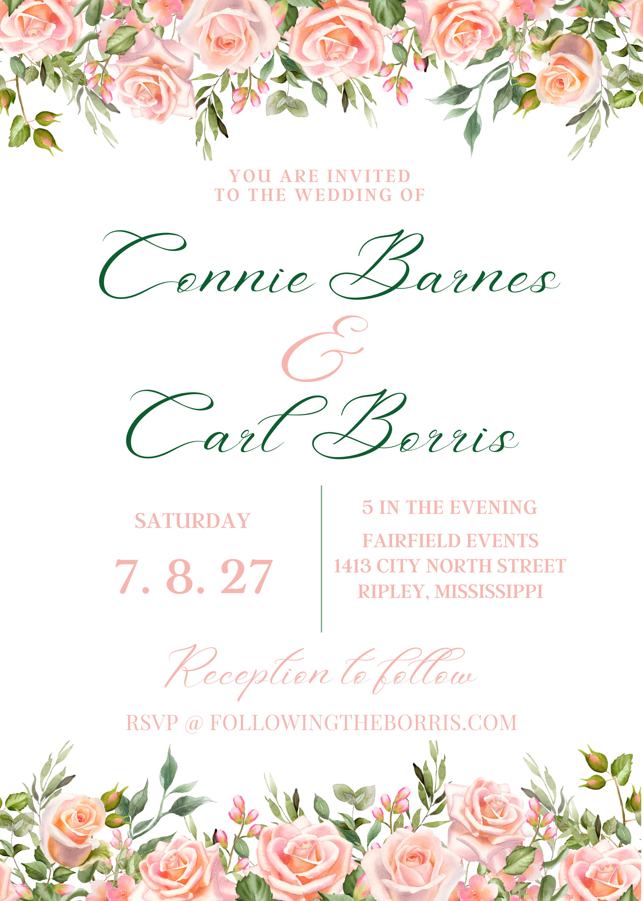 Editable Wedding Invitation Spring/Summer Canva Template 5 x 7