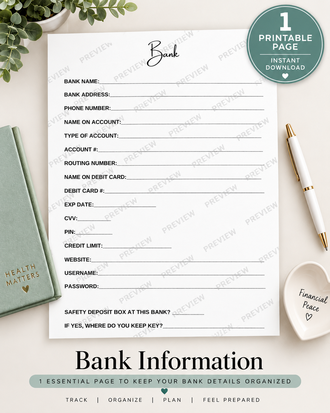 Bank Information Printable