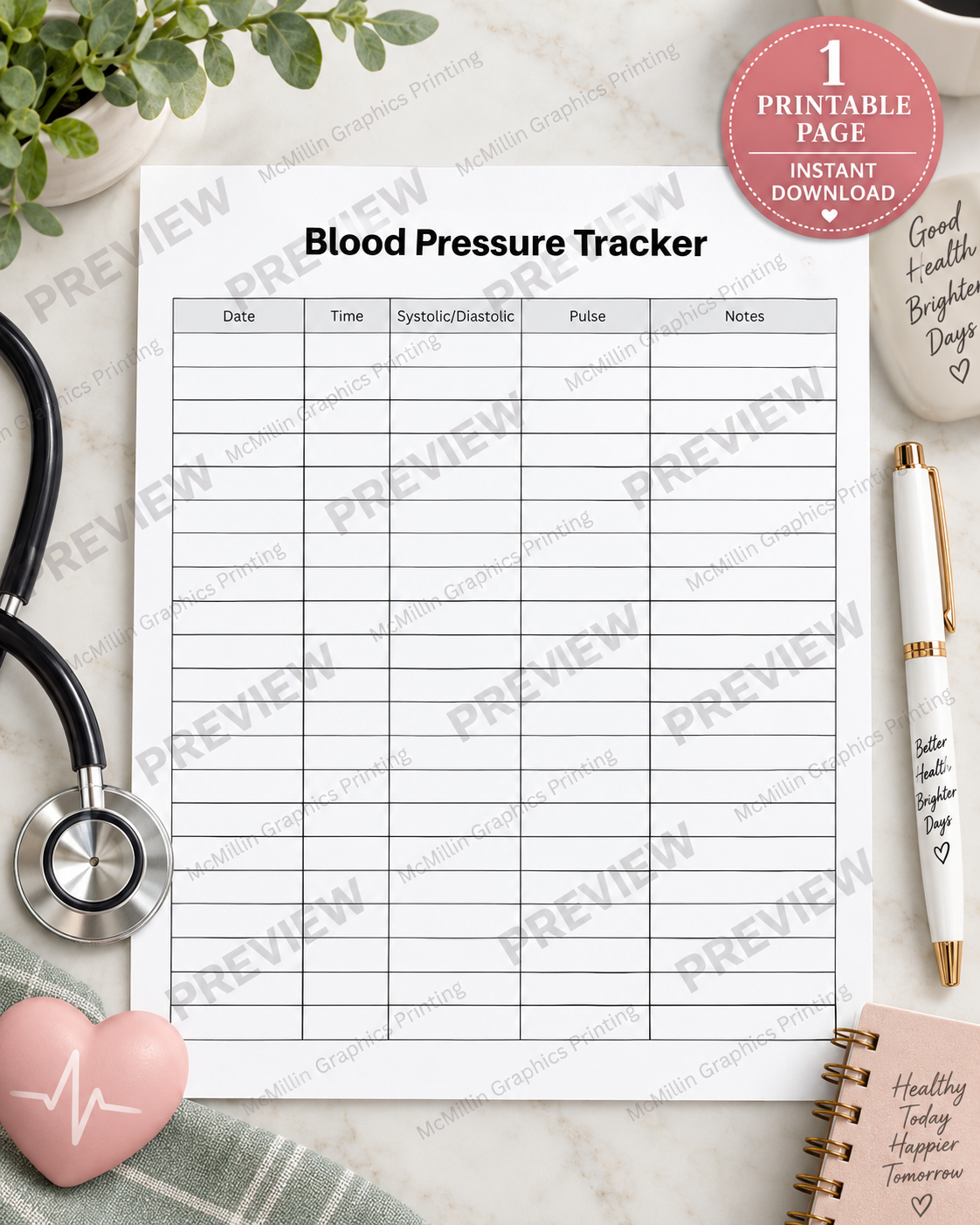 Blood Pressure Tracker Printable