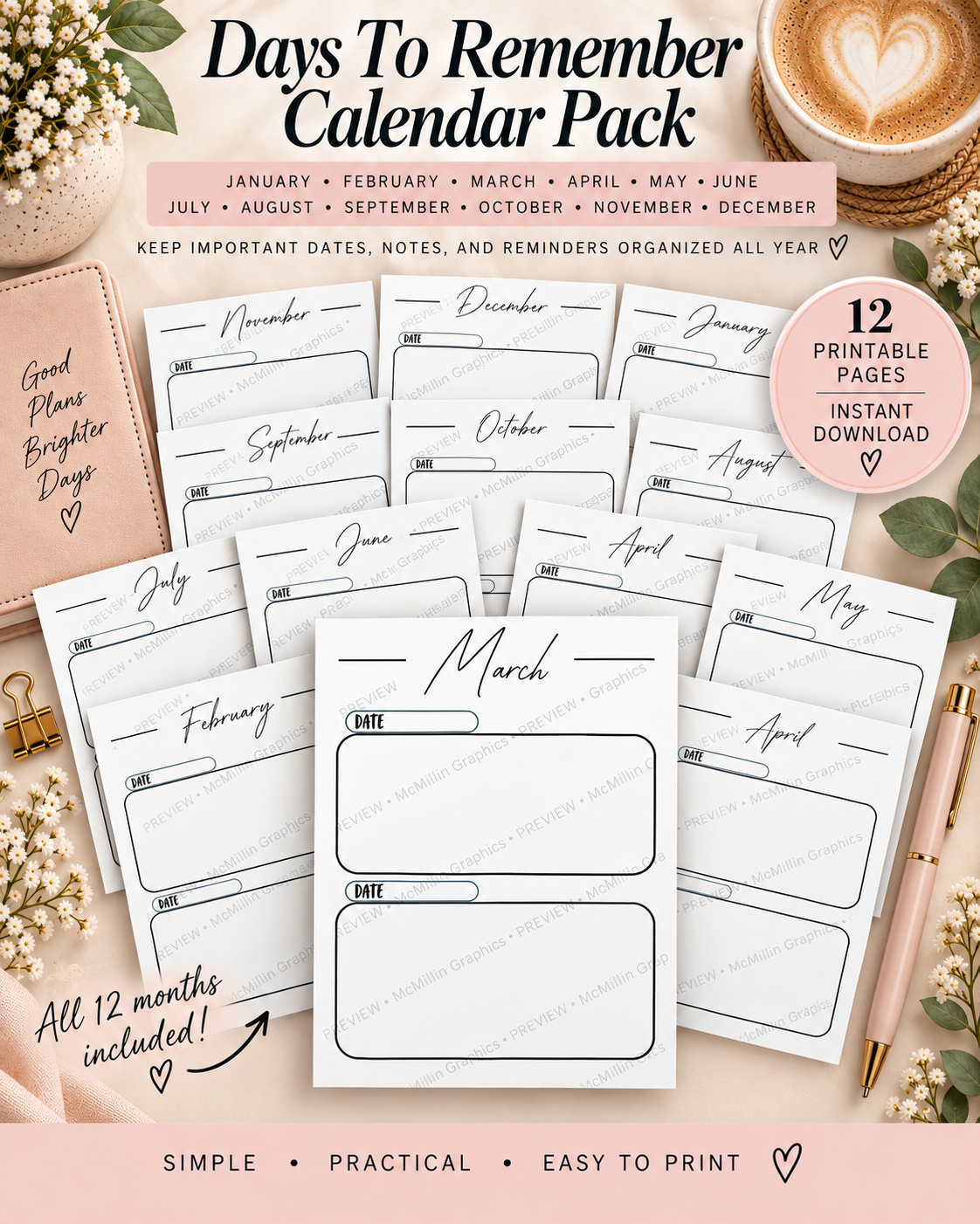 January–December Days To Remember Calendar Pack
