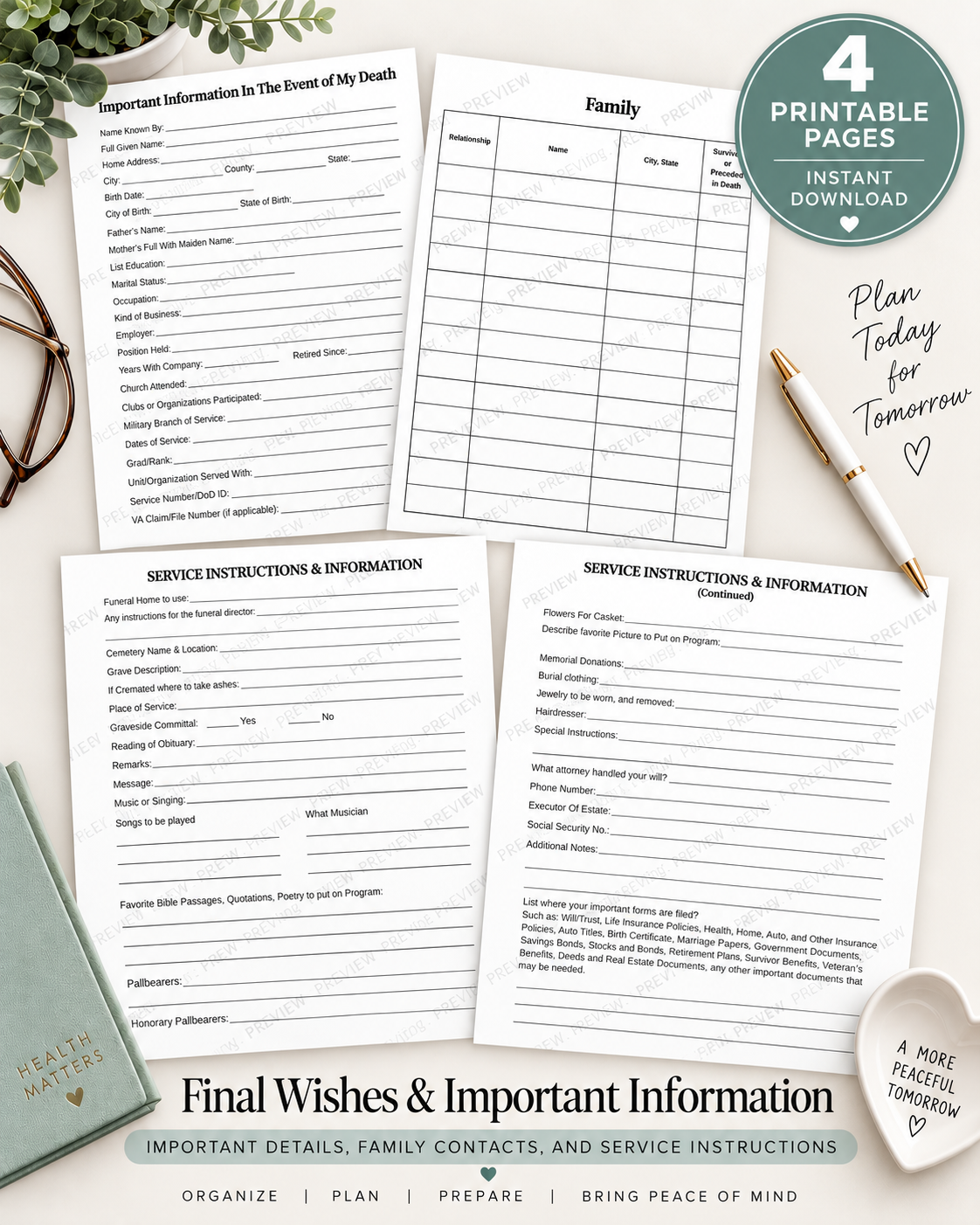 Final Wishes & Important Information Packet – 4 Pages