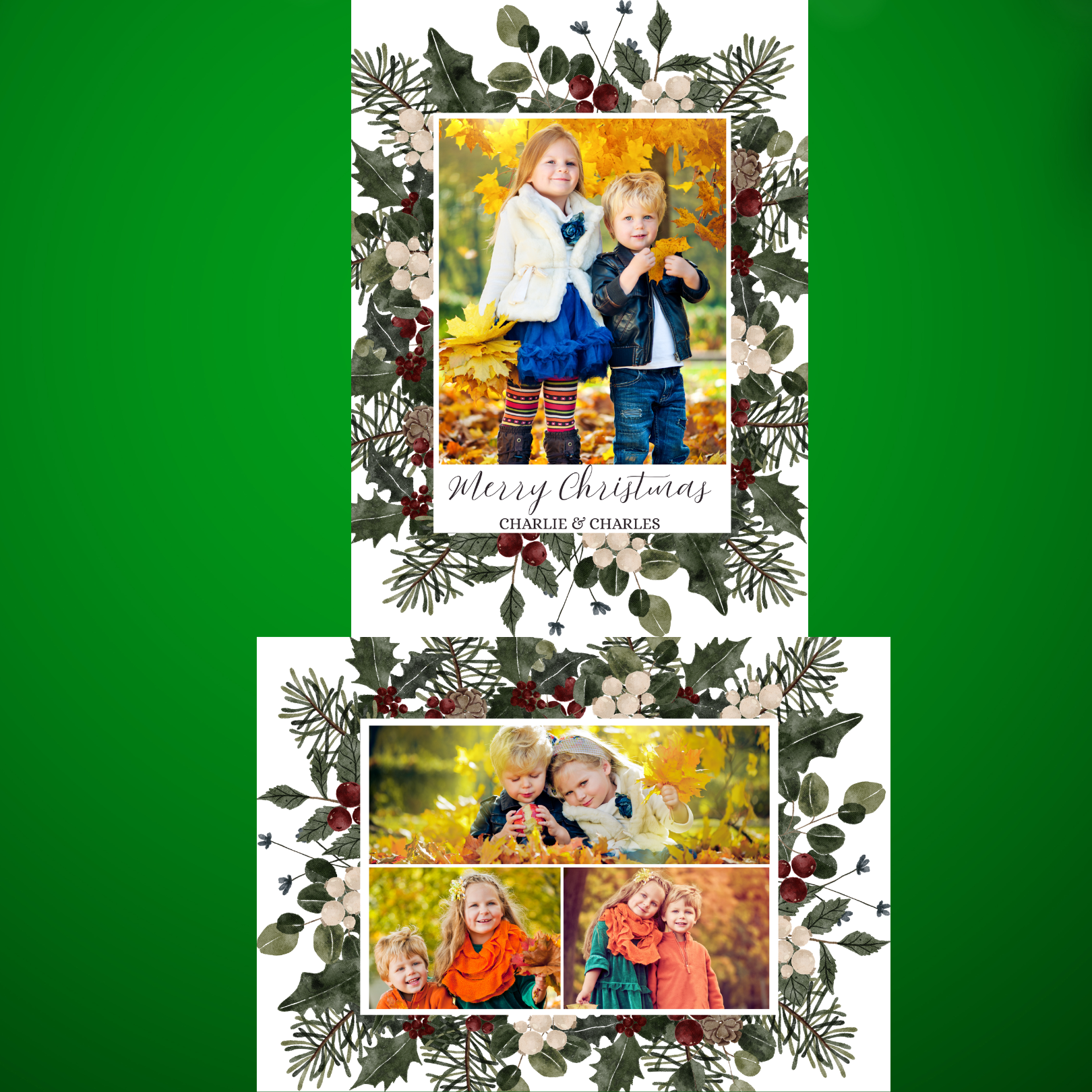 Editable Christmas Card – Greenery Canva Template 5 x 7