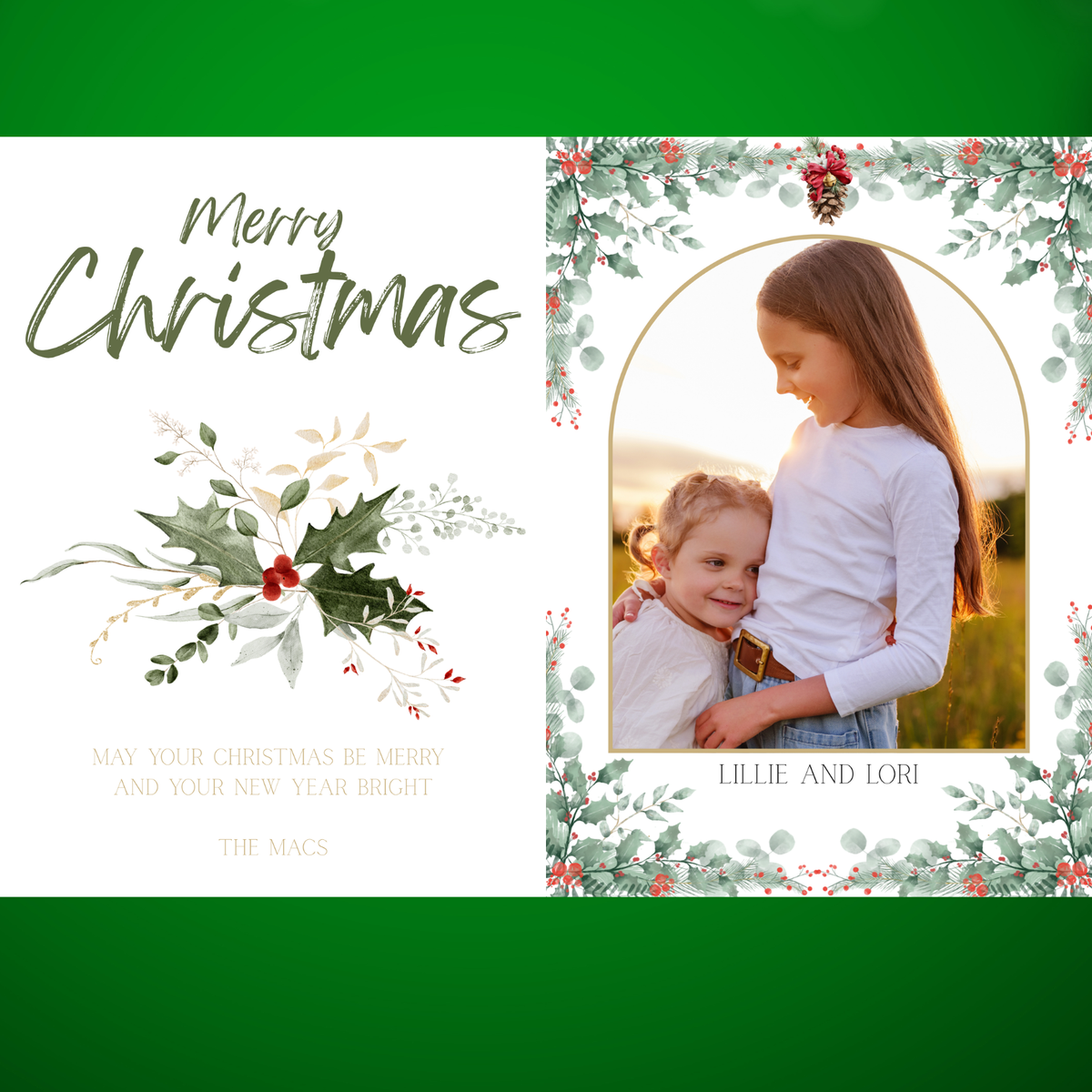 Editable Christmas Card – Greenery with Red Canva Template 5 x 7