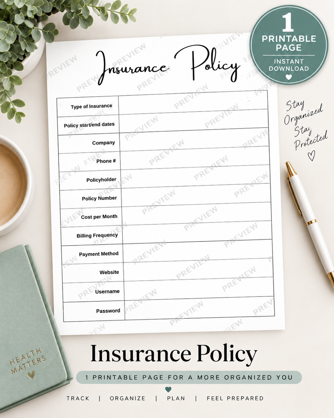Insurance Policy Printable