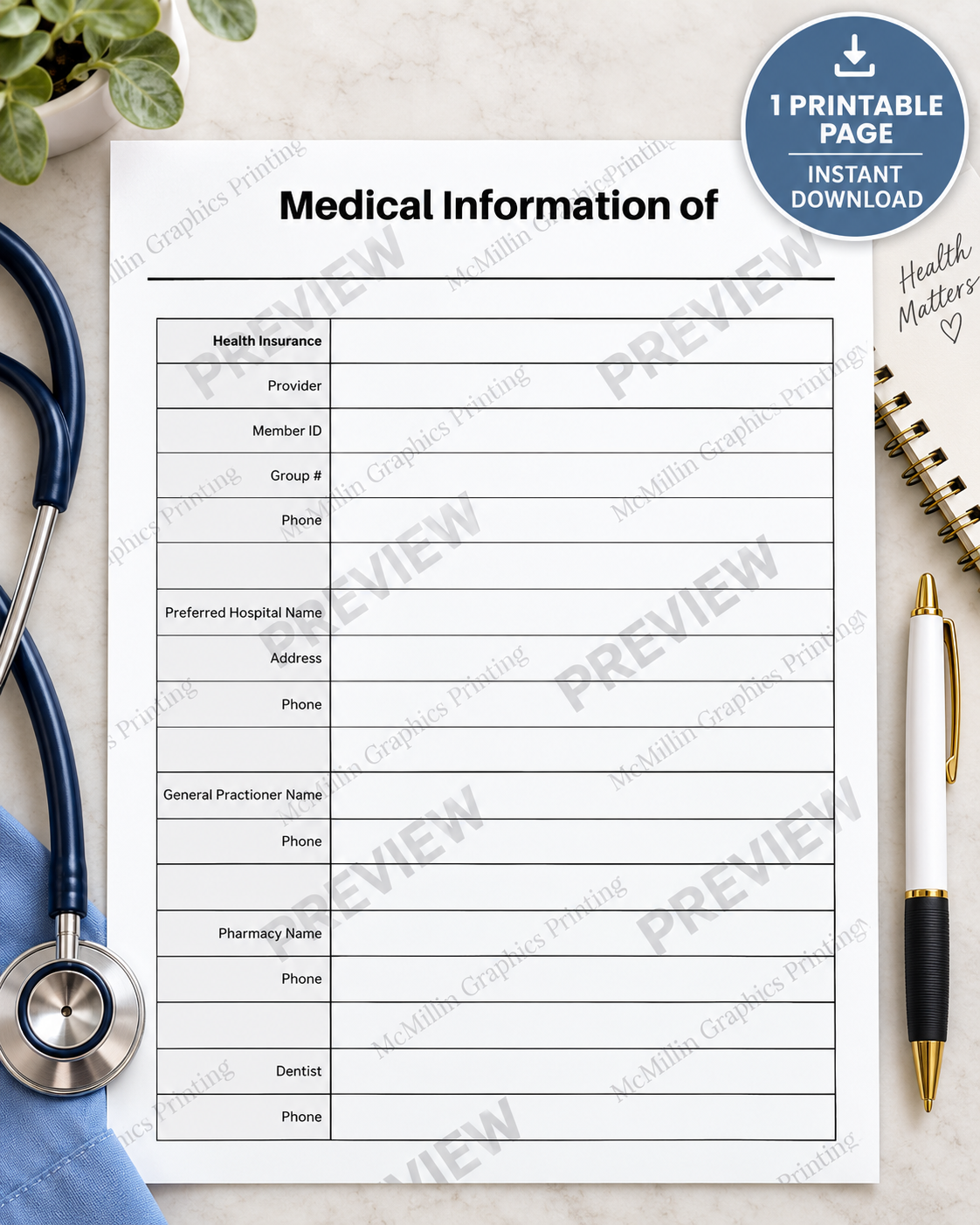 Medical Information Printable