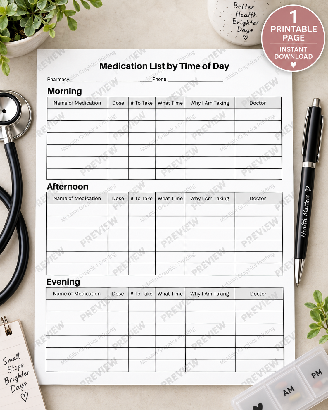 Medication List by Time of Day Printable