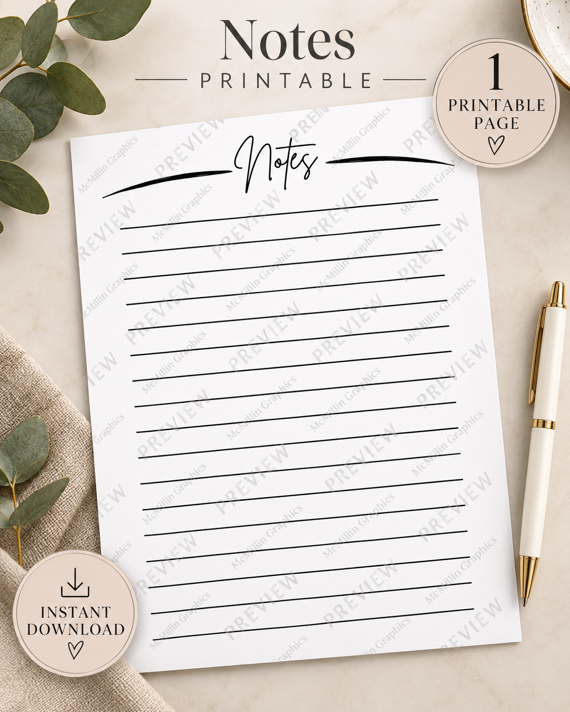 Notes Printable - Worship Collection