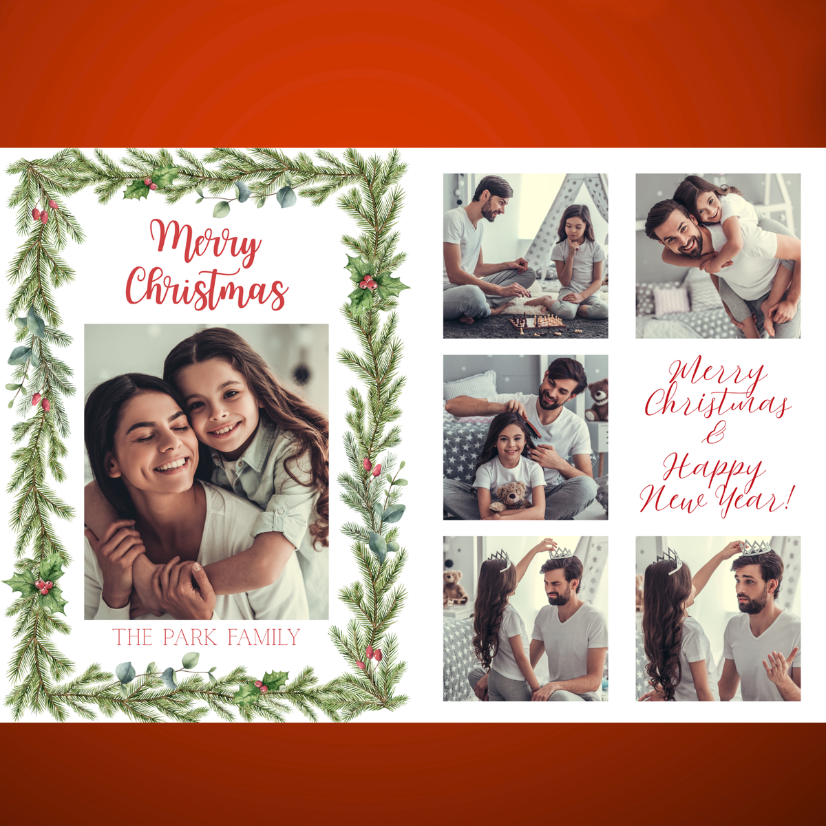 Editable Christmas Card – Greenery Pine Leaf Canva Template 5 x 7