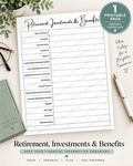 Retirement, Investments & Benefits Printable