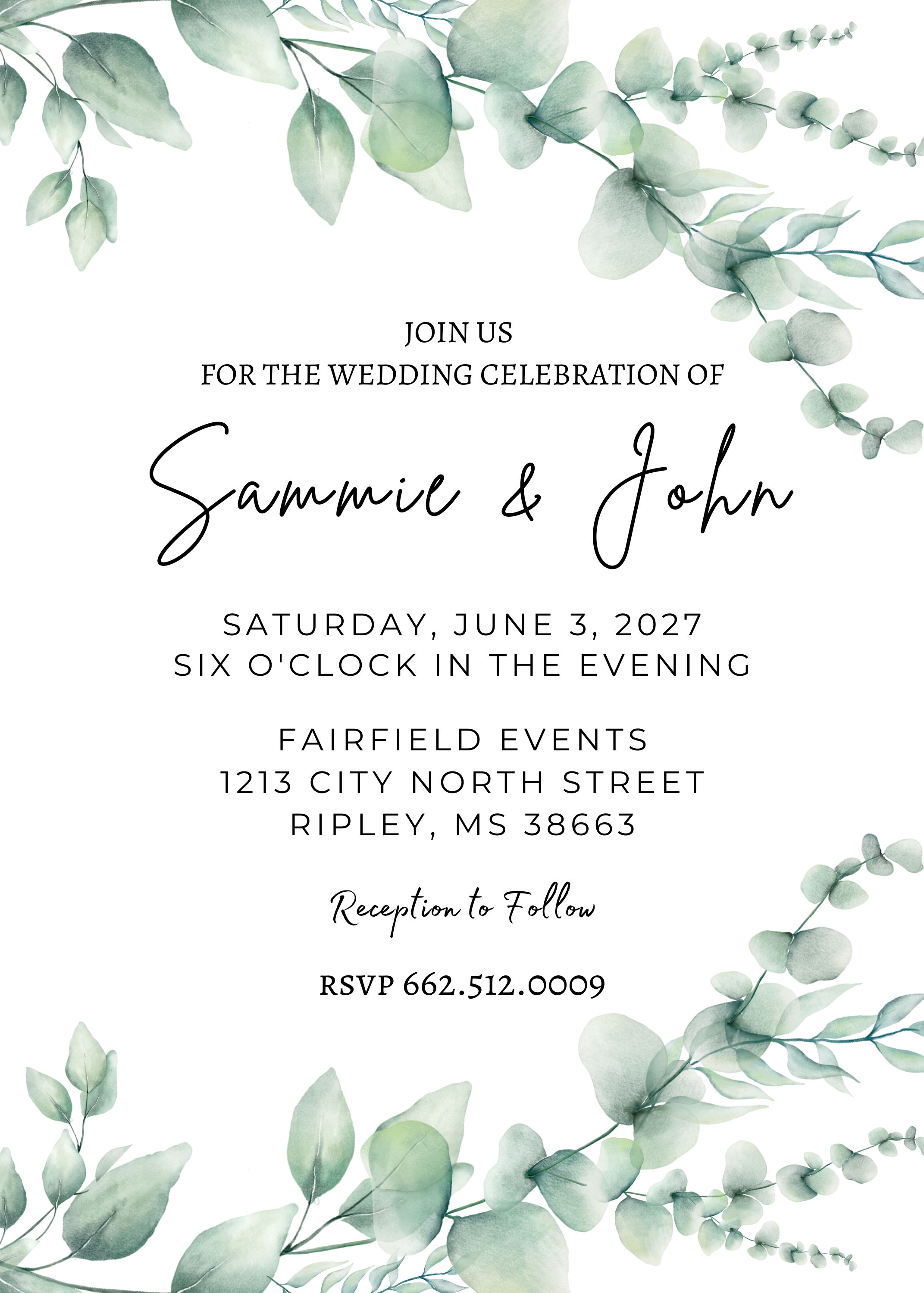 Editable Wedding Invitation Greenery Canva Template 5 x 7