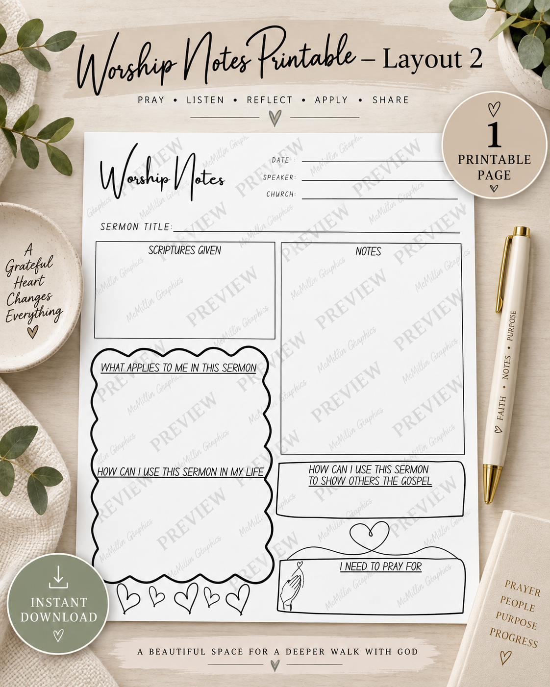 Worship Notes Printable - Design 2