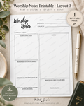 Worship Notes Printable - Design 3