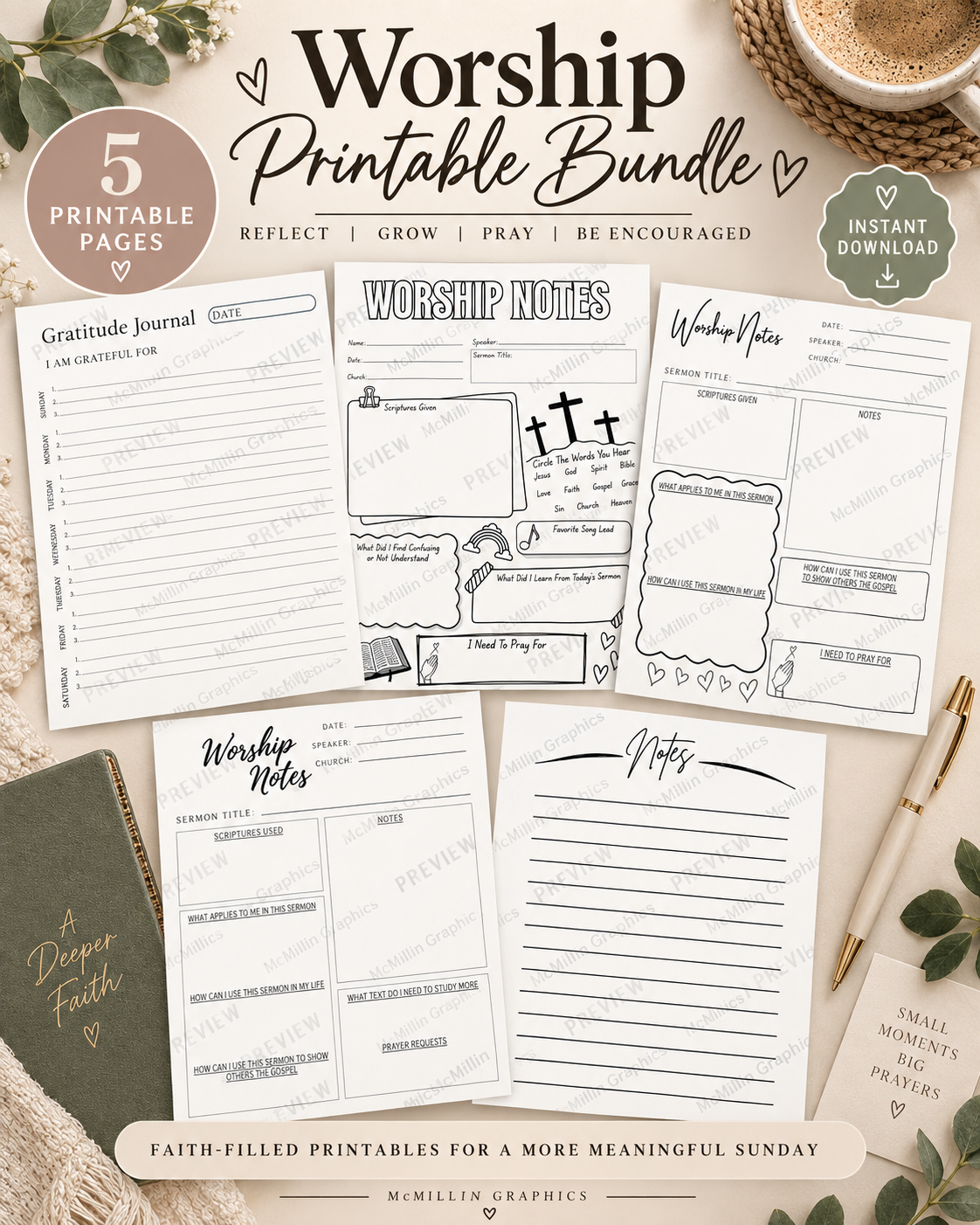 Worship Printables Bundle – 5 Pages